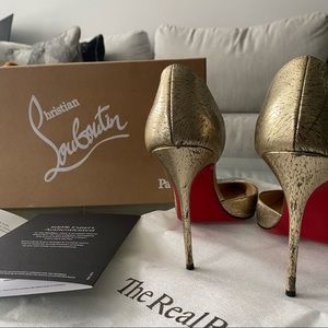 Gold Christian Louboutin Pointed Toe Heels